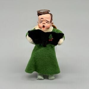 Vintage Simpich Angel Patrick 1980 Green Singing Caroler Handmade Ornament